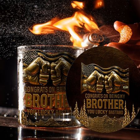 Congrats on Becoming My Brother – Personalized Sibling Whiskey Glass & Bottle